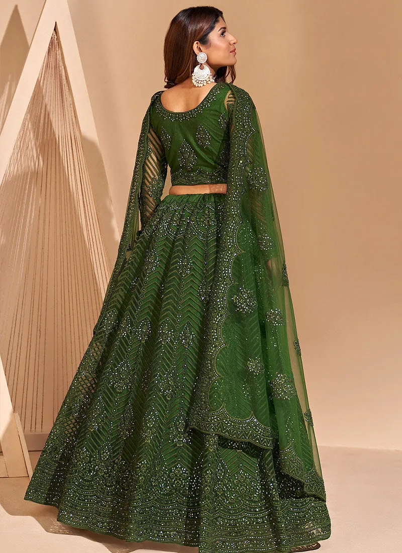 Green Traditional Embroidered Wedding Lehenga Choli
