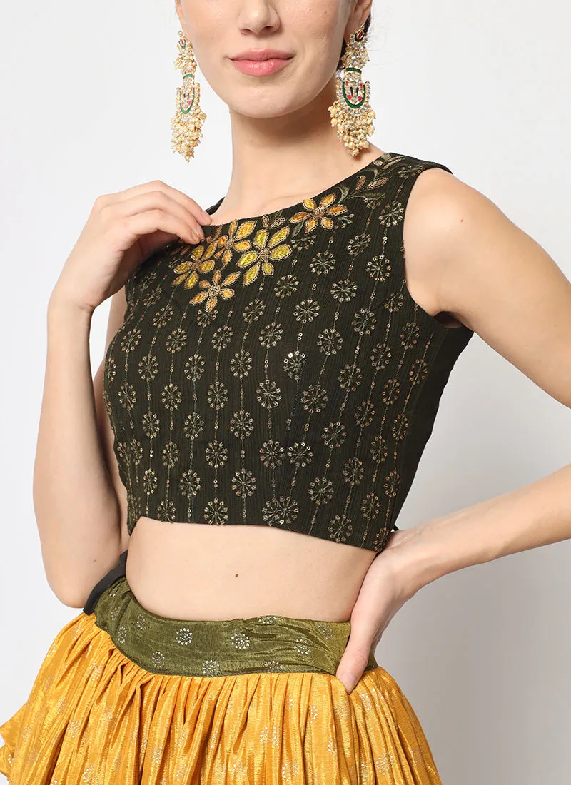 Green Yellow Ombré Sequence Embroidery Silk Lehenga Choli