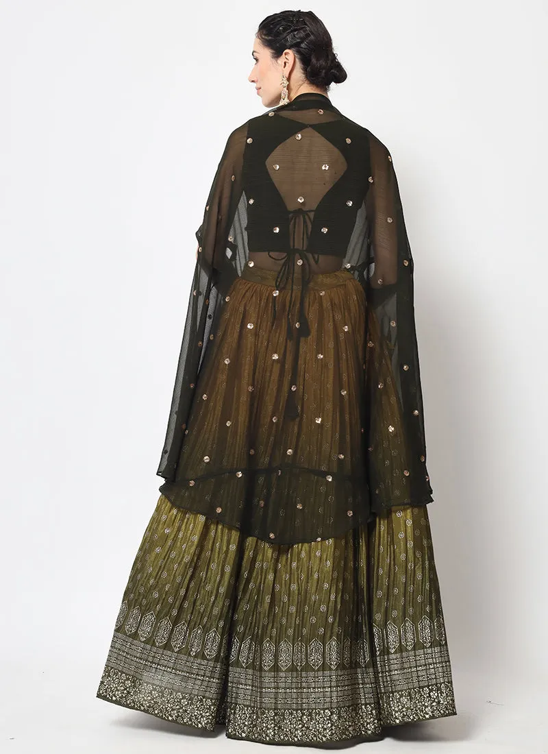 Green Yellow Ombré Sequence Embroidery Silk Lehenga Choli