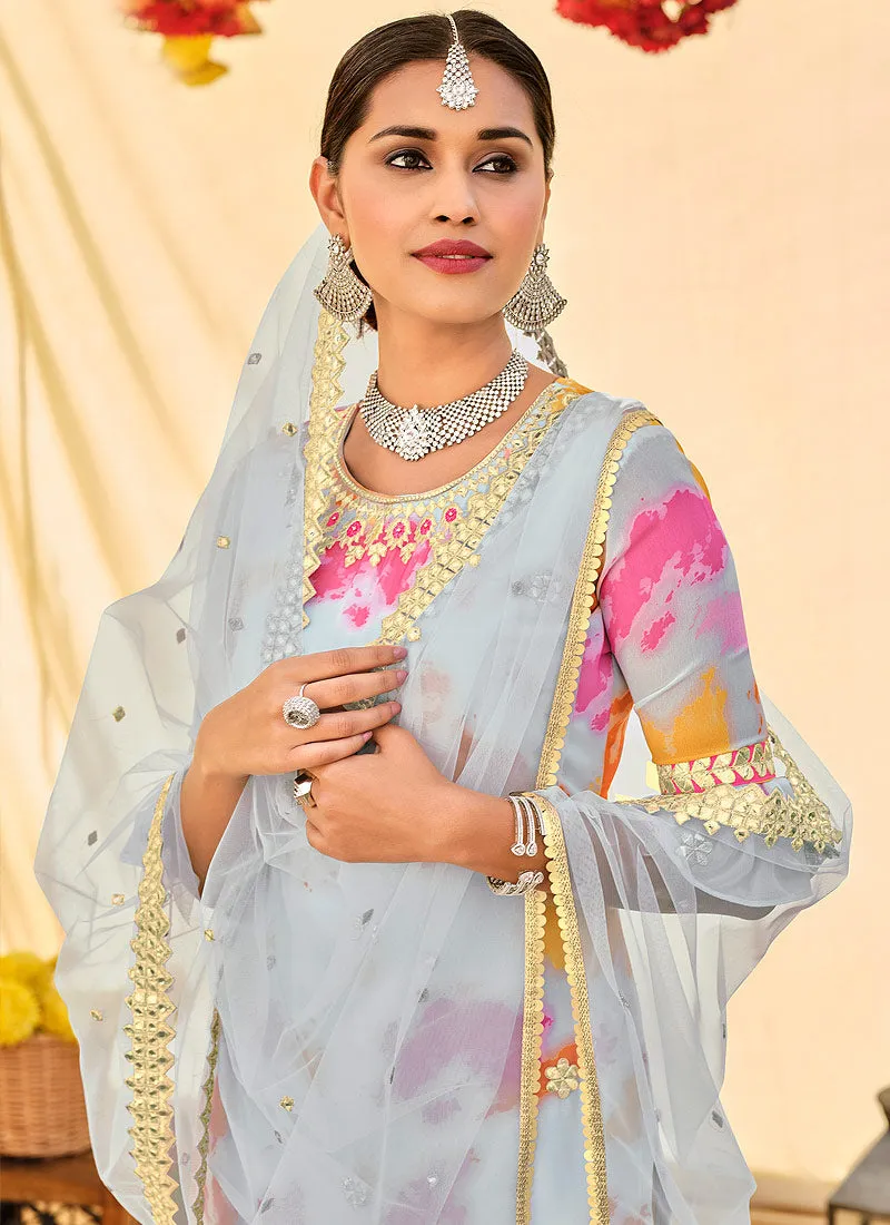 Grey And Pink Embroidered Sharara Suit