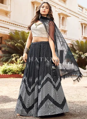 Grey And White Sequence Embroidery Festive Lehenga Choli