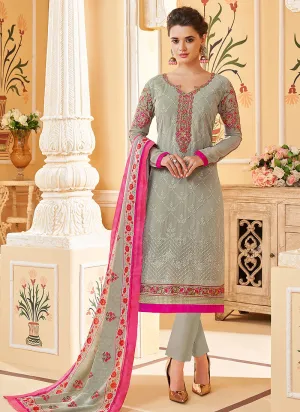 Grey Embroidered Designer Pant Style Suit