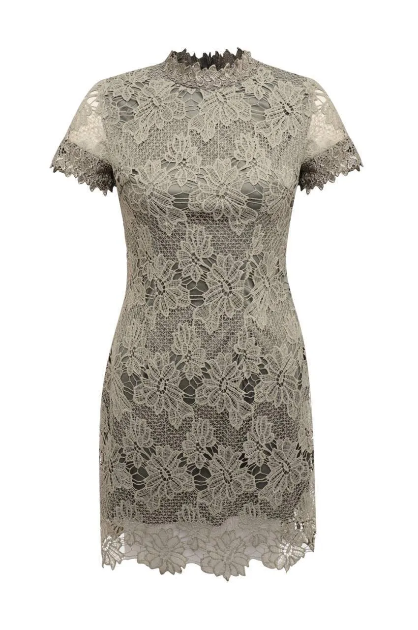 Grey High Neck Lace   Dress