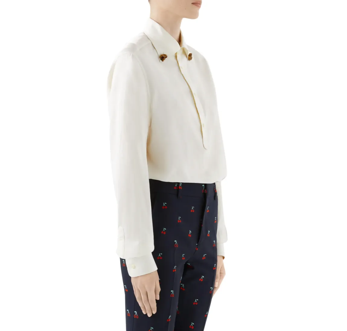 Gucci Ram Button-Down Collar Cotton Shirt in White