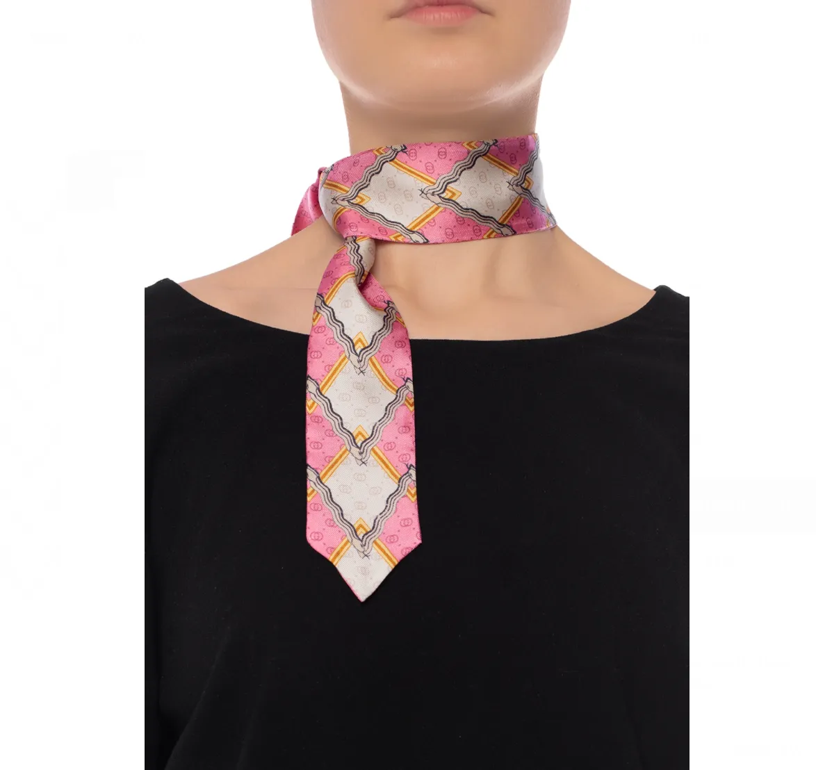Gucci Snake and Rhombus Print Neck Bow in Pink