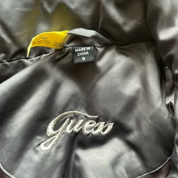 •GUESS• down-feather puffer coat // mid-length // full zip jacket // dark silver