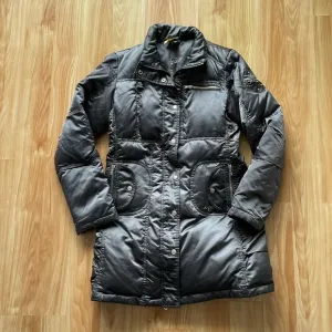 •GUESS• down-feather puffer coat // mid-length // full zip jacket // dark silver