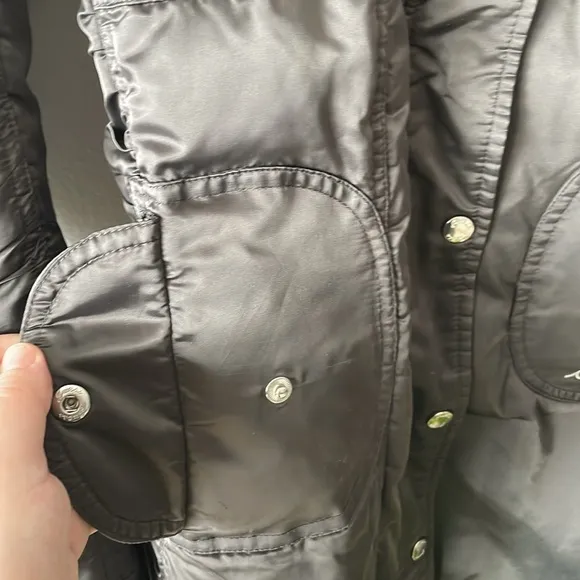 •GUESS• down-feather puffer coat // mid-length // full zip jacket // dark silver