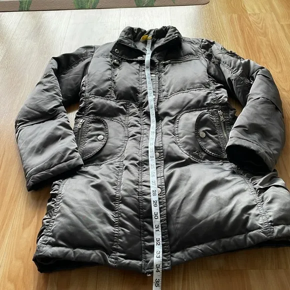 •GUESS• down-feather puffer coat // mid-length // full zip jacket // dark silver