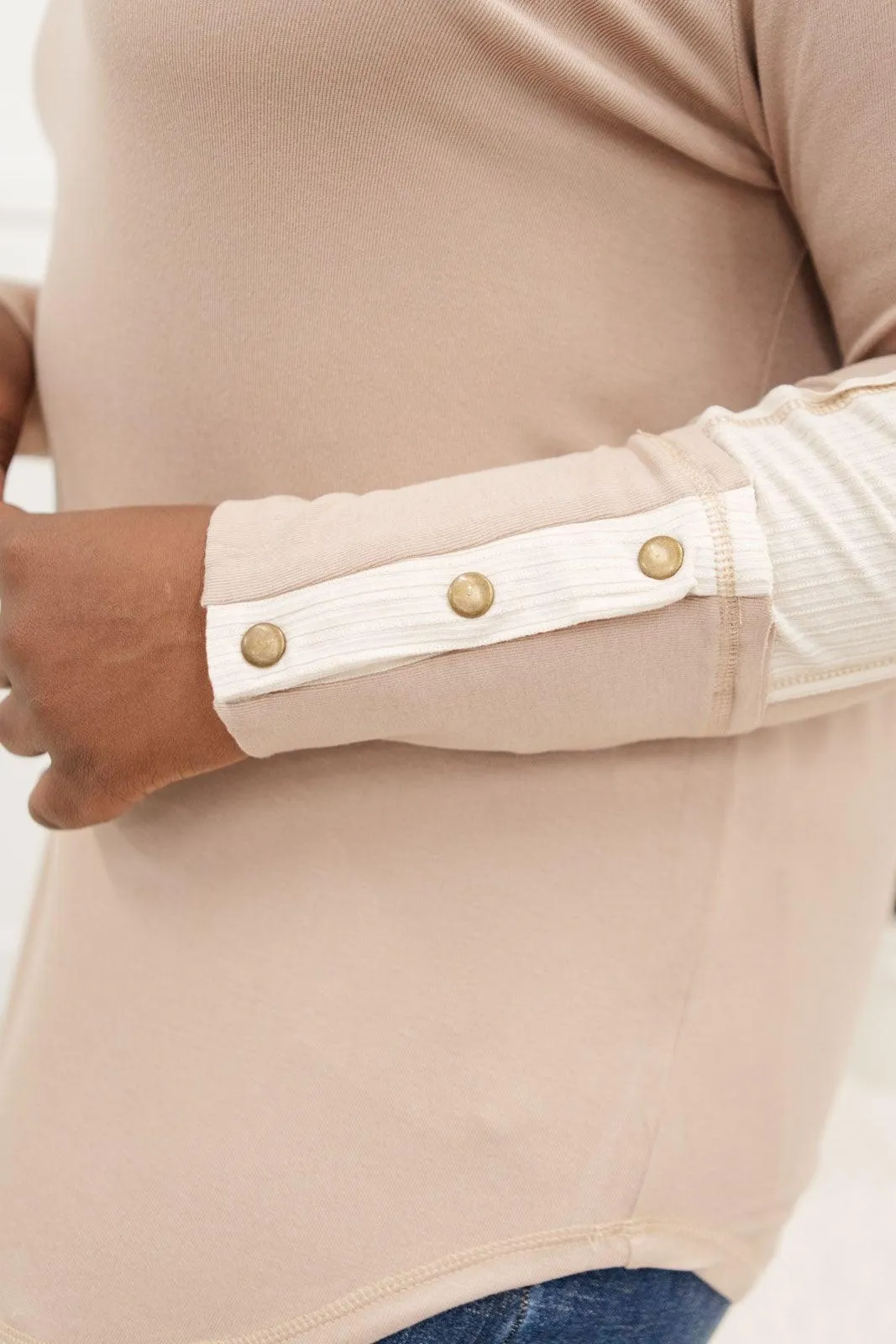 Hazel Blues® | Coffee Date V Neck Top In Taupe