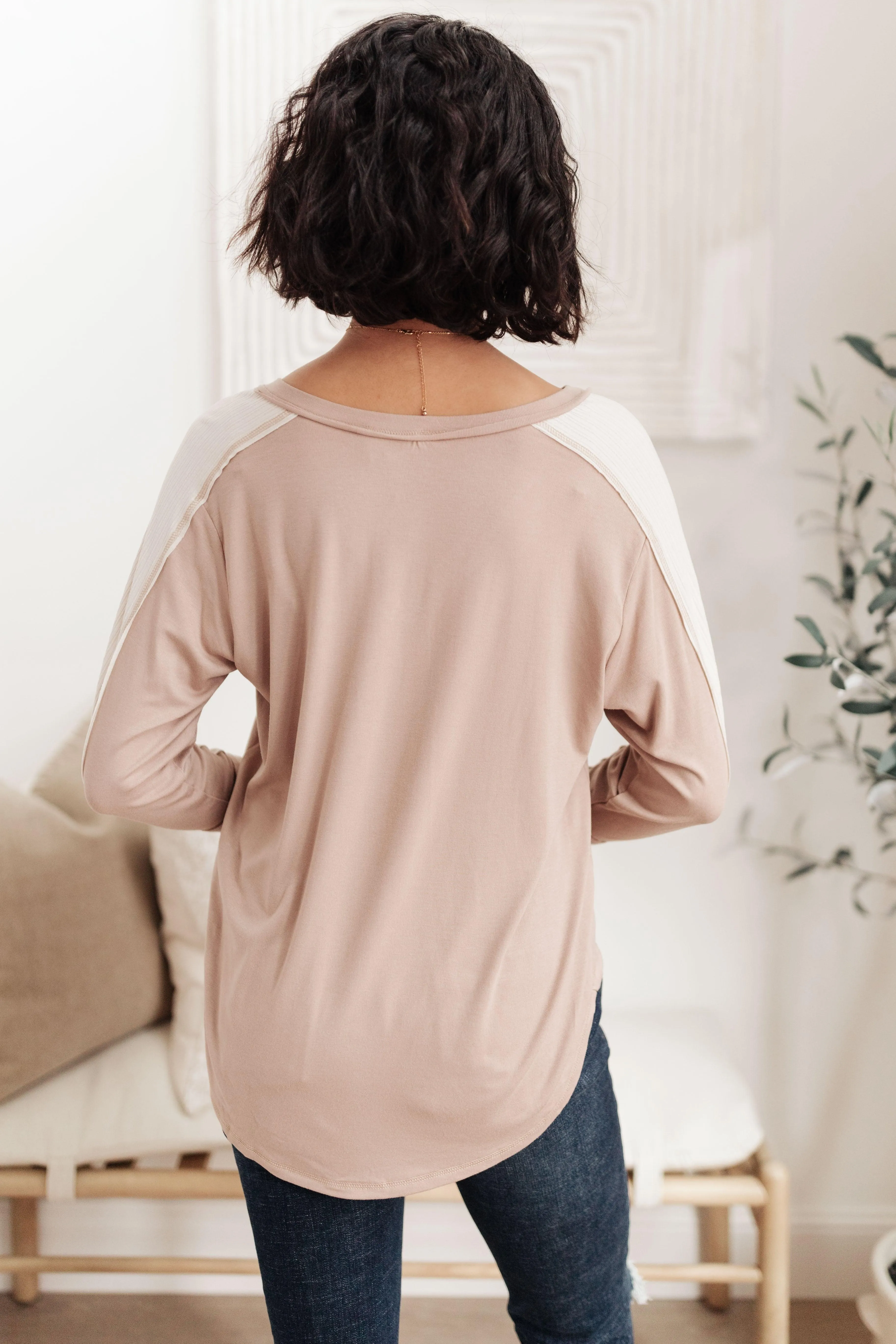 Hazel Blues® | Coffee Date V Neck Top In Taupe