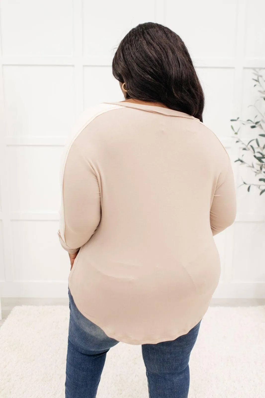 Hazel Blues® | Coffee Date V Neck Top In Taupe