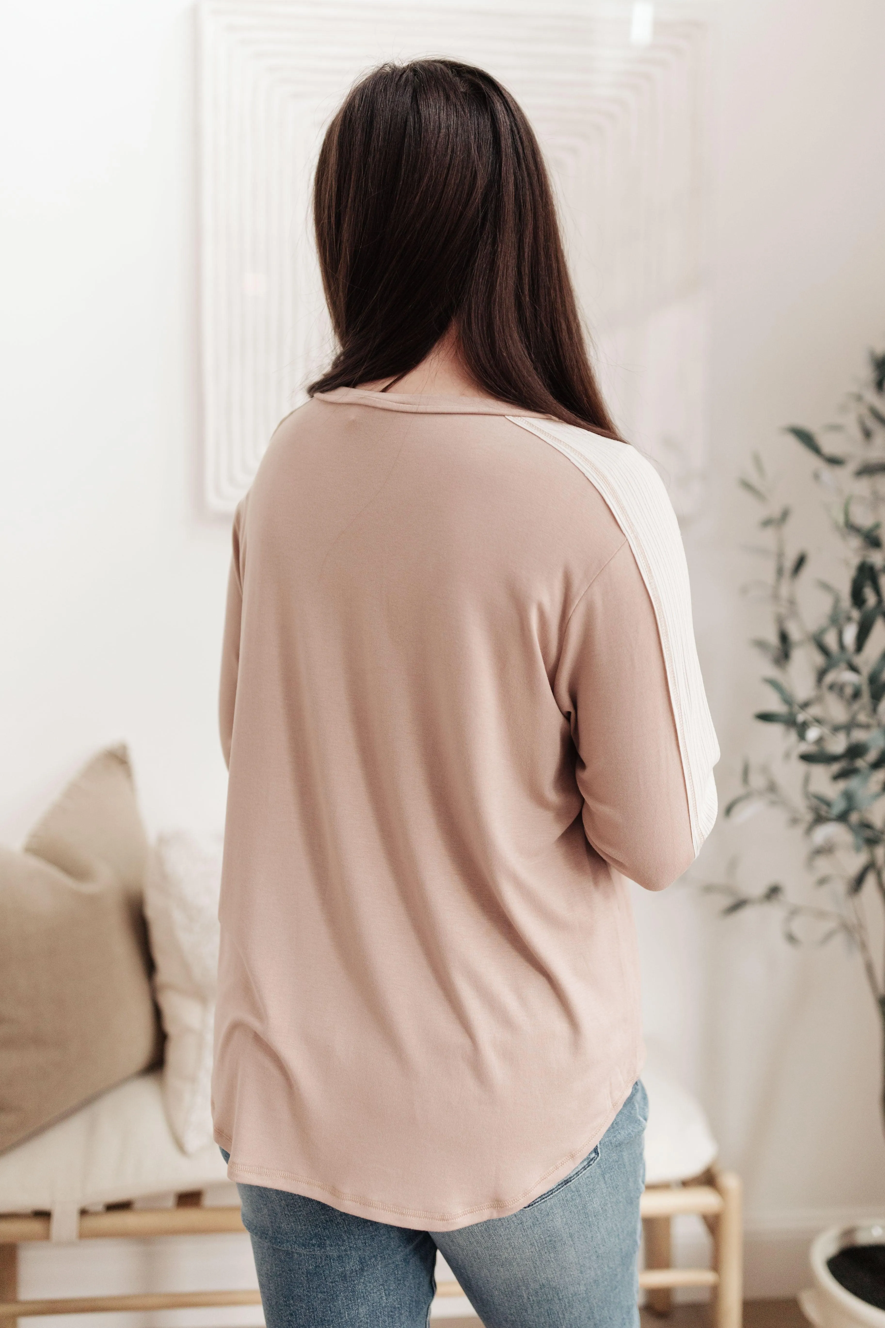Hazel Blues® | Coffee Date V Neck Top In Taupe