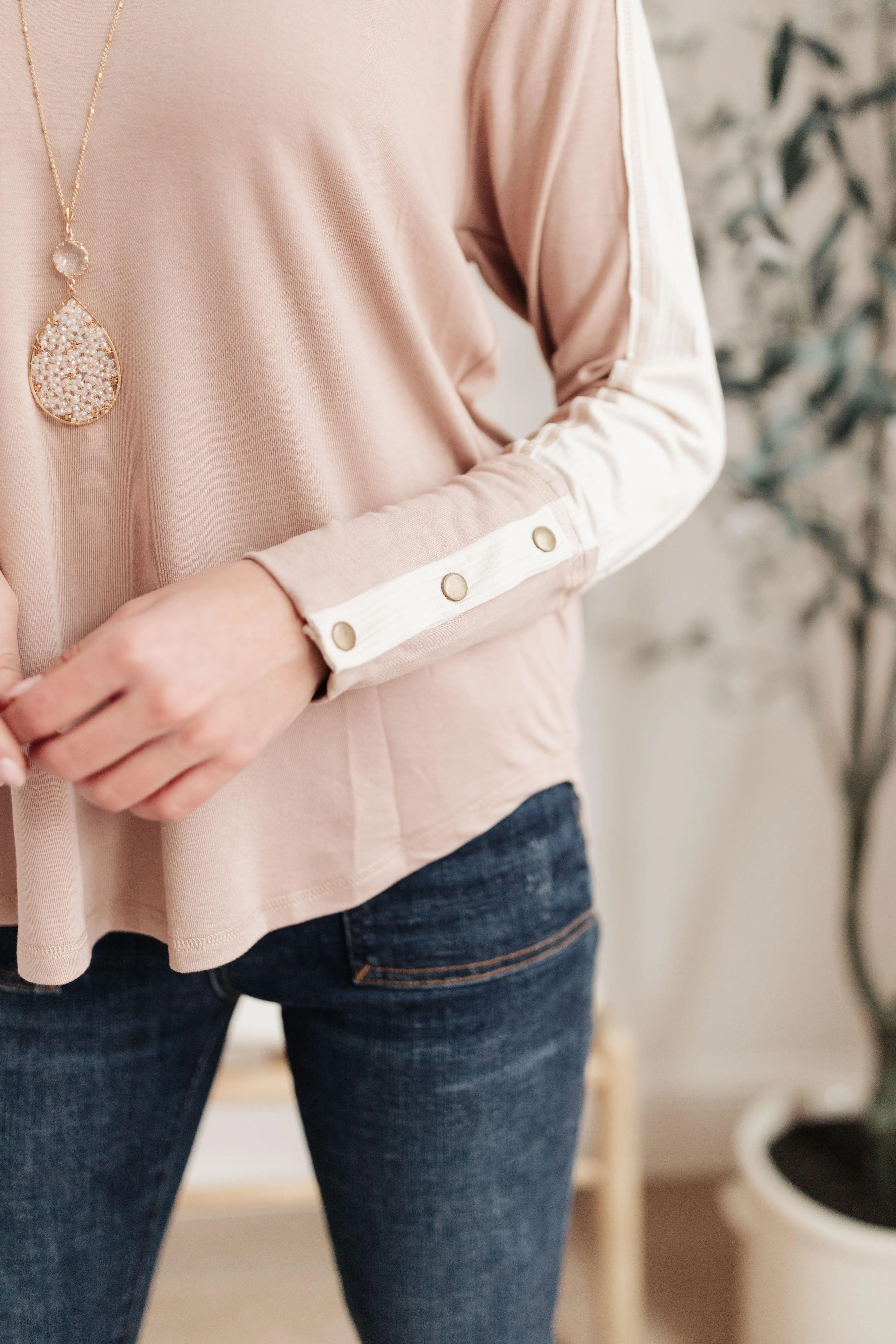 Hazel Blues® | Coffee Date V Neck Top In Taupe