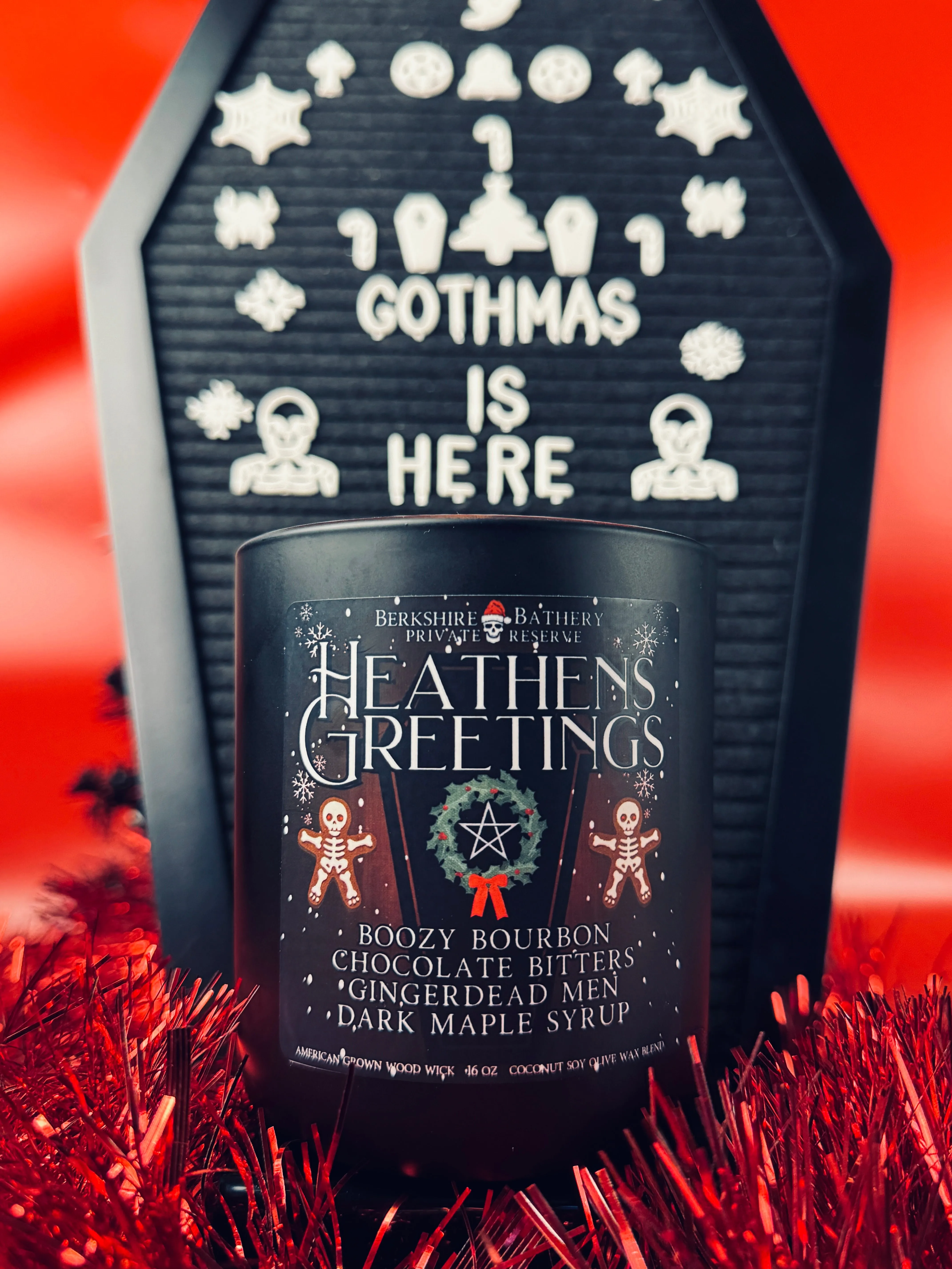 HEATHENS GREETINGS | Boozy Spiced Gourmand - 16oz Wood Wick Candle
