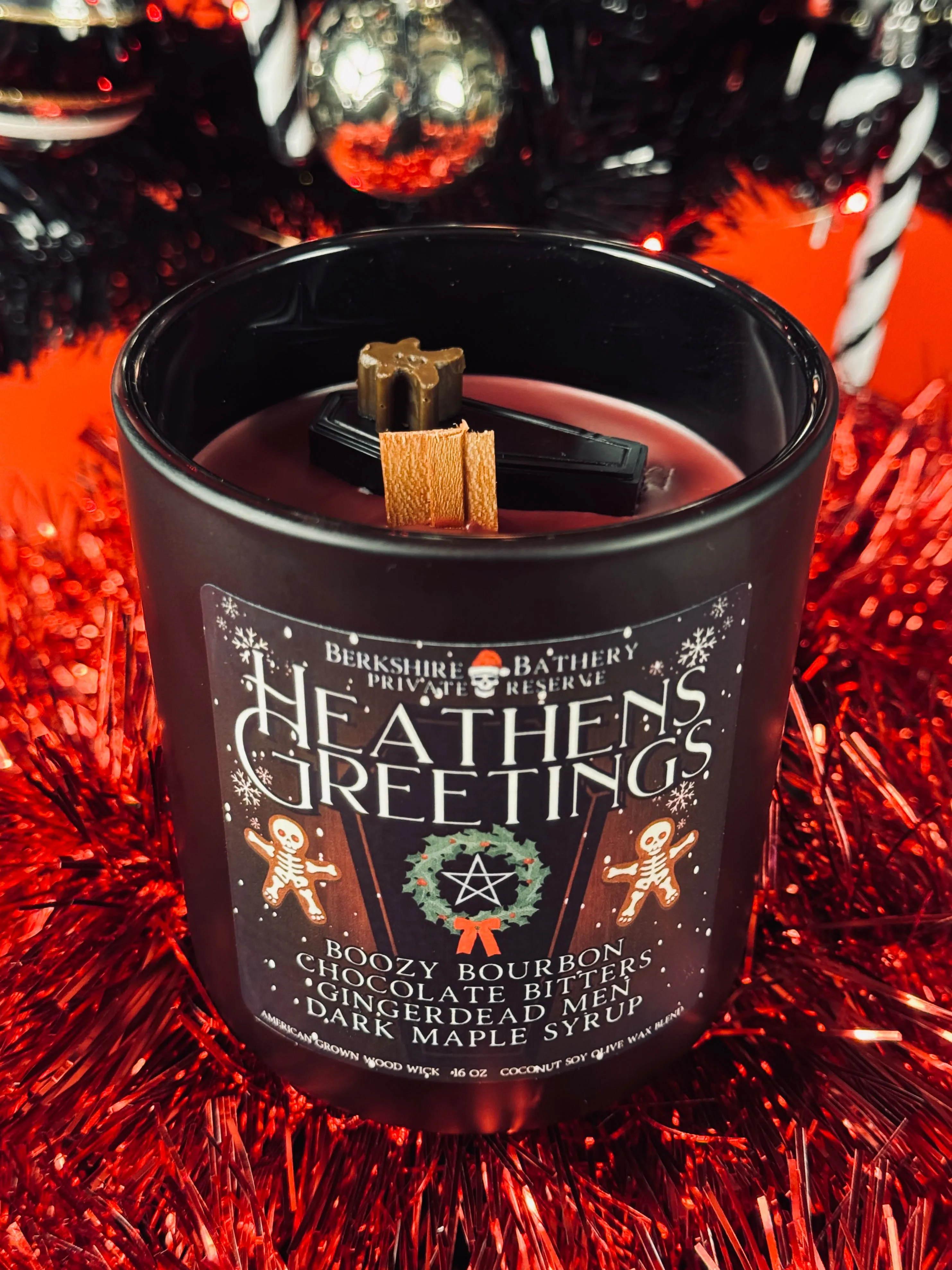 HEATHENS GREETINGS | Boozy Spiced Gourmand - 16oz Wood Wick Candle