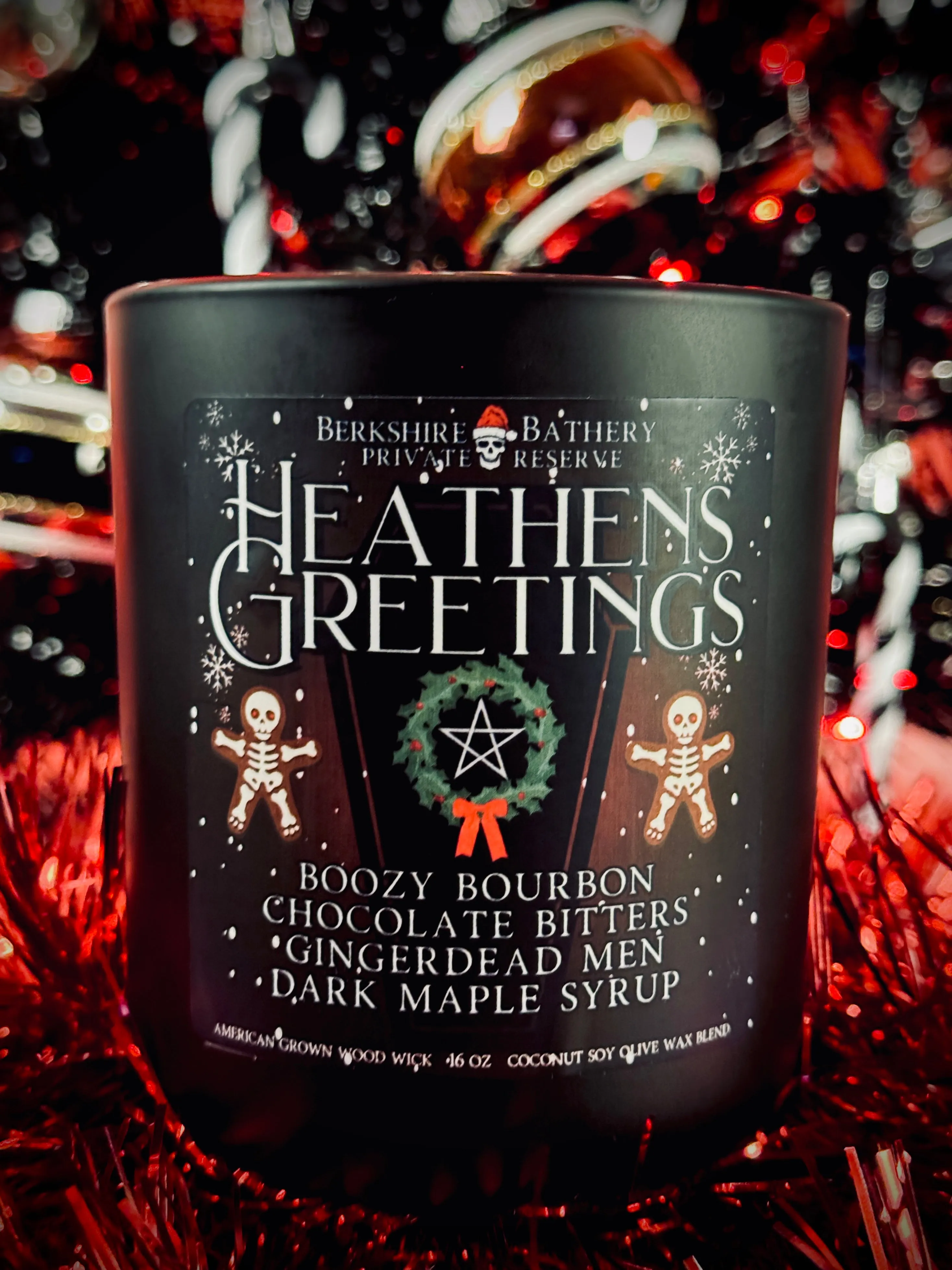 HEATHENS GREETINGS | Boozy Spiced Gourmand - 16oz Wood Wick Candle