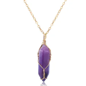 Hexagonal Natural Quartz Stone Pendant Crystal Full Wire Wrap Gemstone Necklace