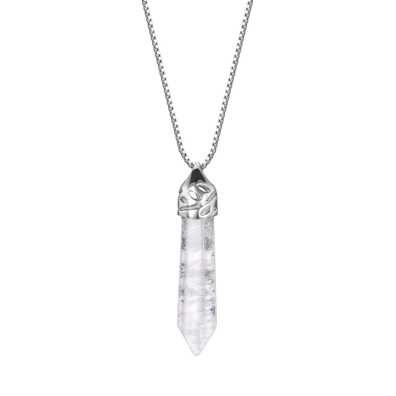 Hexagonal Natural Quartz Stone Pendant Crystal Full Wire Wrap Gemstone Necklace