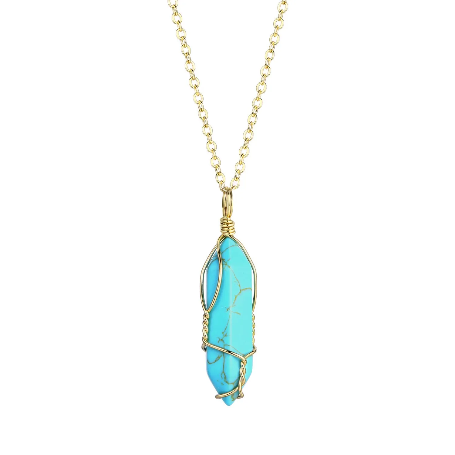 Hexagonal Natural Quartz Stone Pendant Crystal Full Wire Wrap Gemstone Necklace