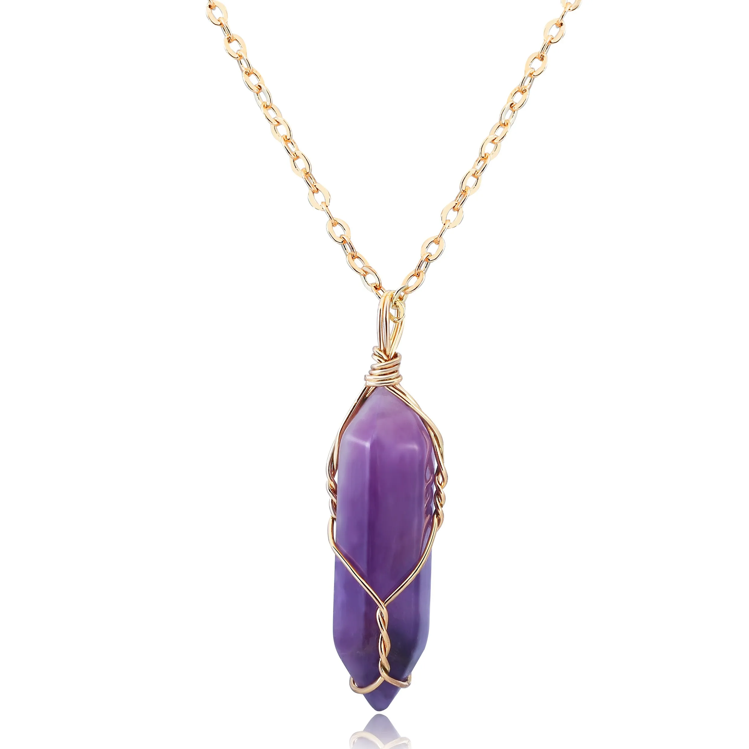Hexagonal Natural Quartz Stone Pendant Crystal Full Wire Wrap Gemstone Necklace