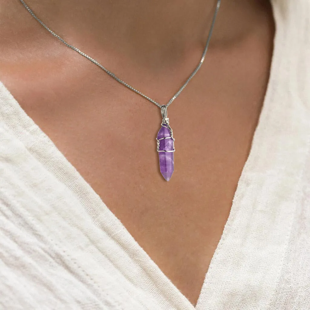 Hexagonal Natural Quartz Stone Pendant Crystal Full Wire Wrap Gemstone Necklace