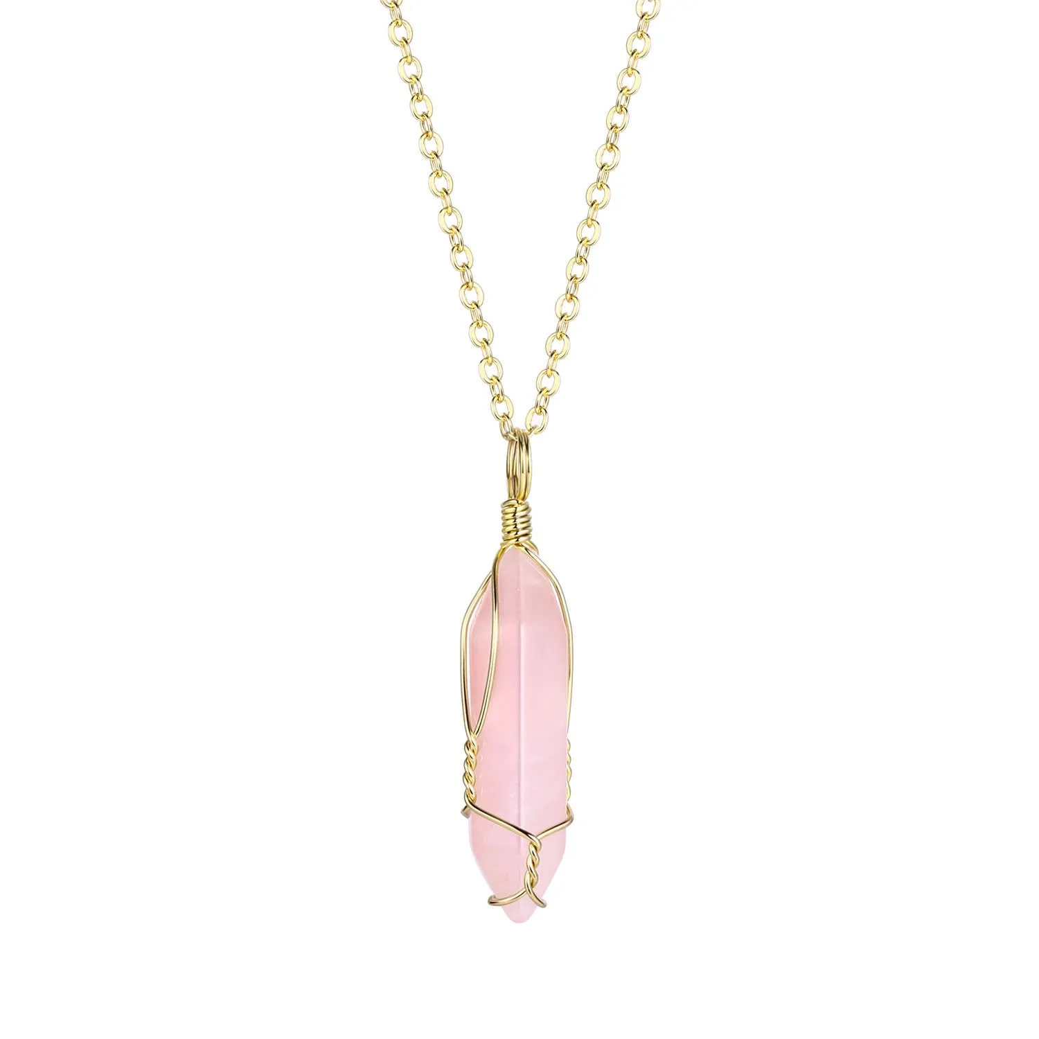 Hexagonal Natural Quartz Stone Pendant Crystal Full Wire Wrap Gemstone Necklace