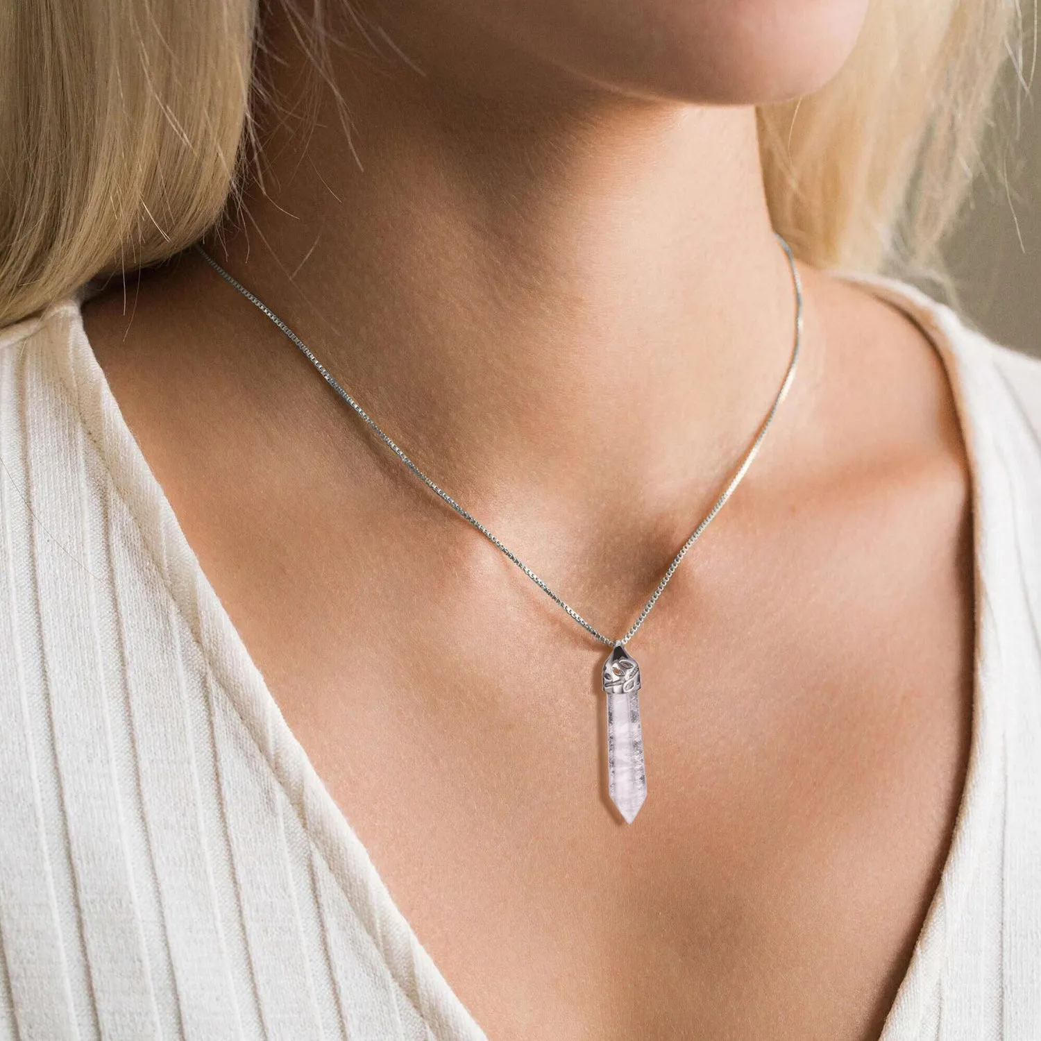 Hexagonal Natural Quartz Stone Pendant Crystal Full Wire Wrap Gemstone Necklace