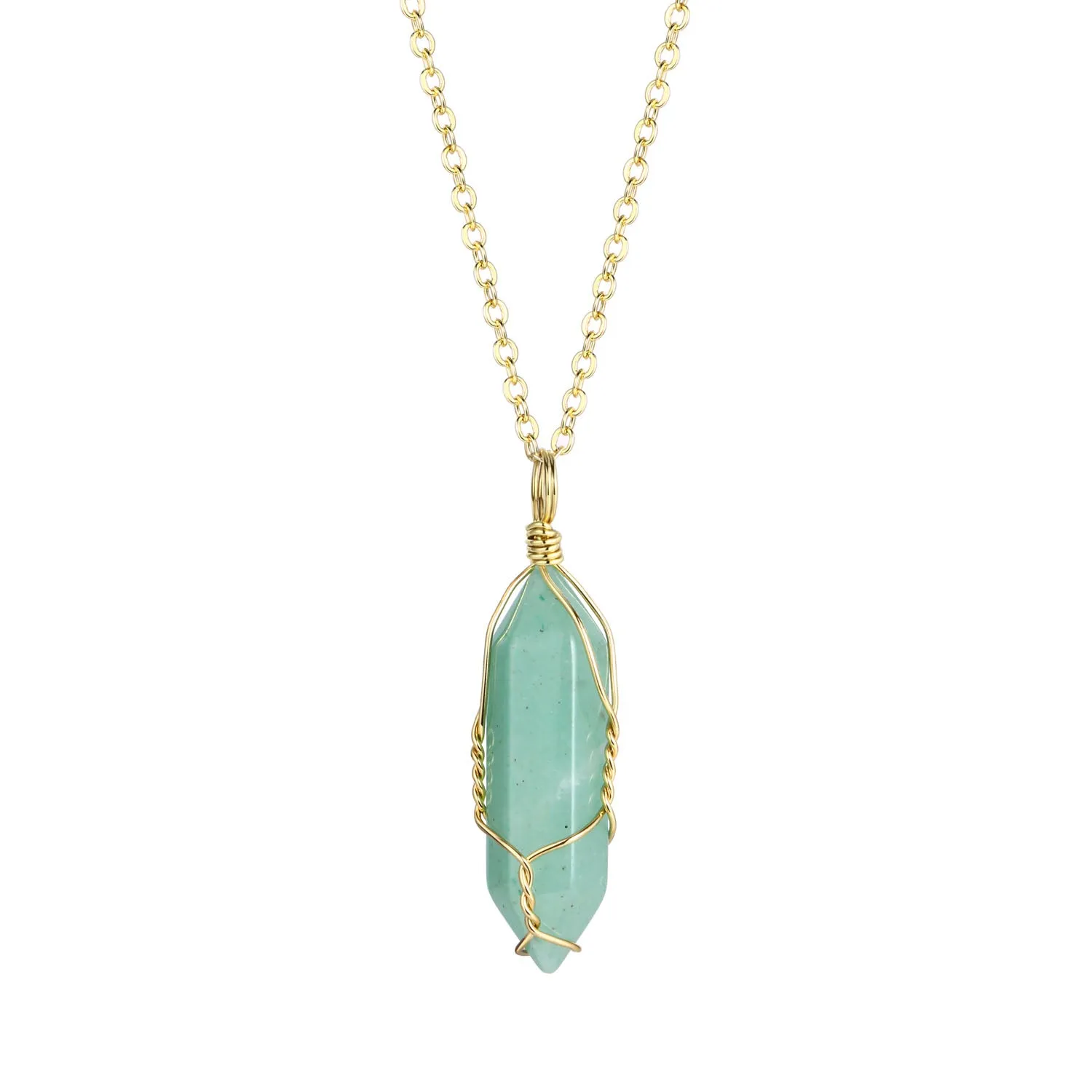 Hexagonal Natural Quartz Stone Pendant Crystal Full Wire Wrap Gemstone Necklace
