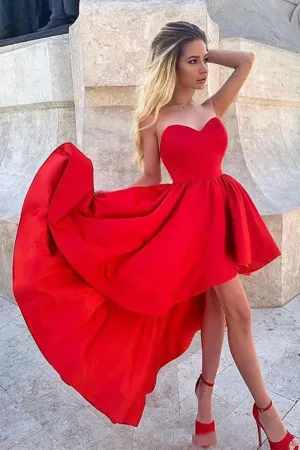 High Low Sweetheart Red Homecoming Dresses with Ruffles OHM028