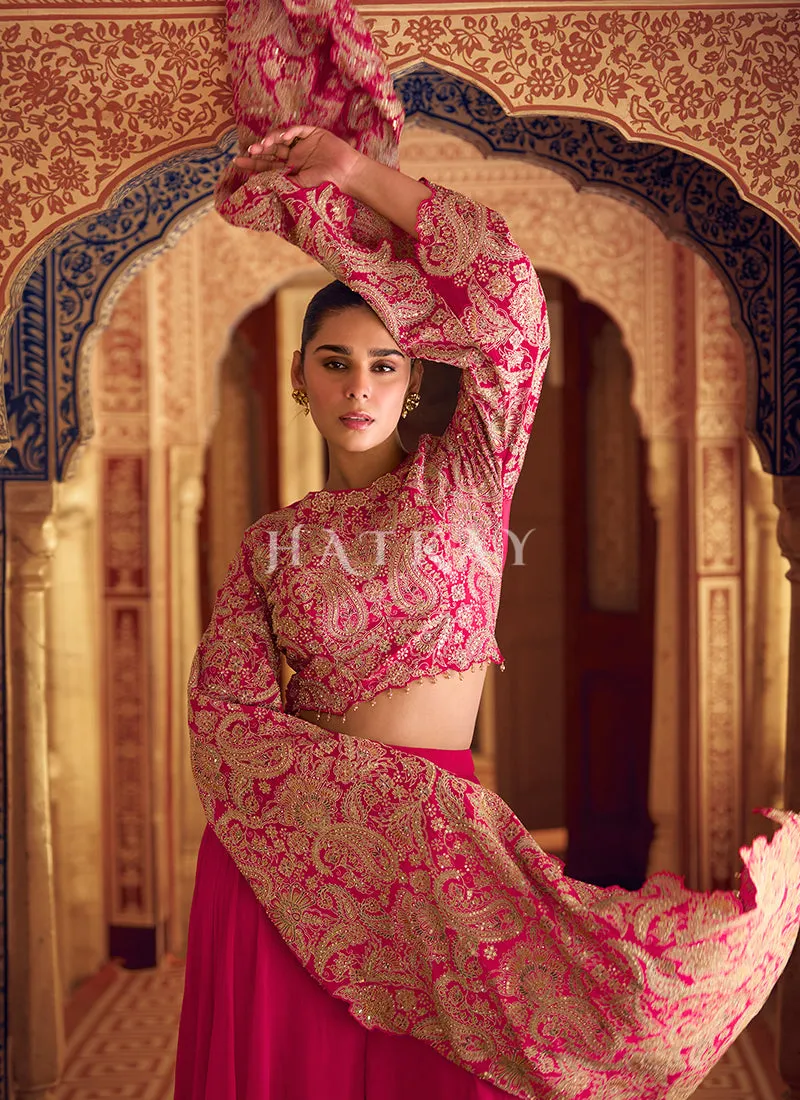 Hot Pink Embroidery Designer Palazzo Set