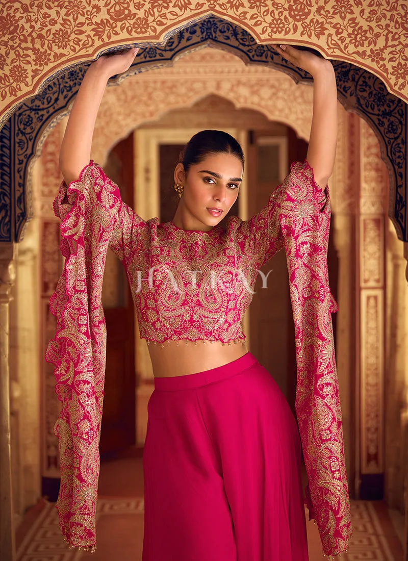 Hot Pink Embroidery Designer Palazzo Set