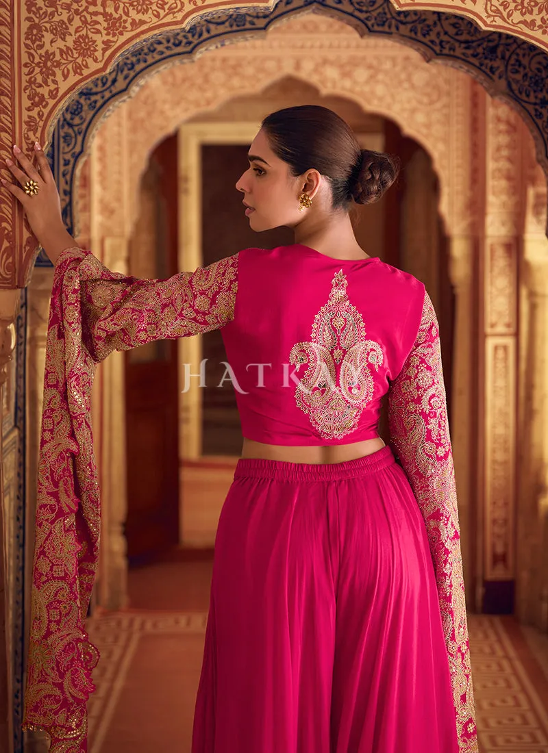 Hot Pink Embroidery Designer Palazzo Set