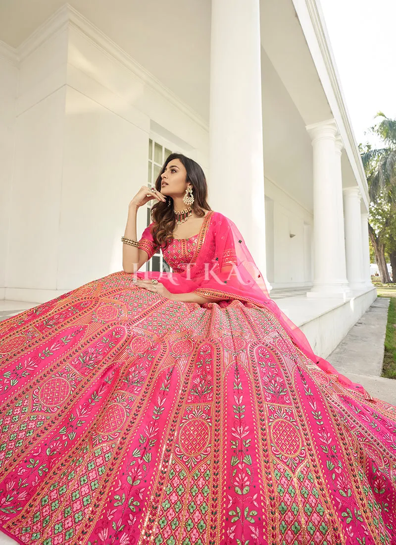 Hot Pink Multi Embroidered Traditional Lehenga Choli