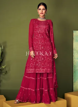 Hot Pink Sequence Embroidered Sharara Style Suit