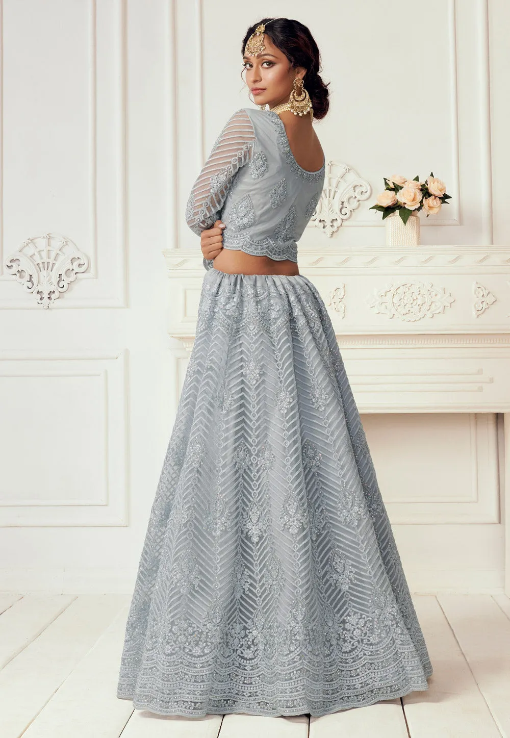 Ice Blue Designer Wedding Lehenga Choli
