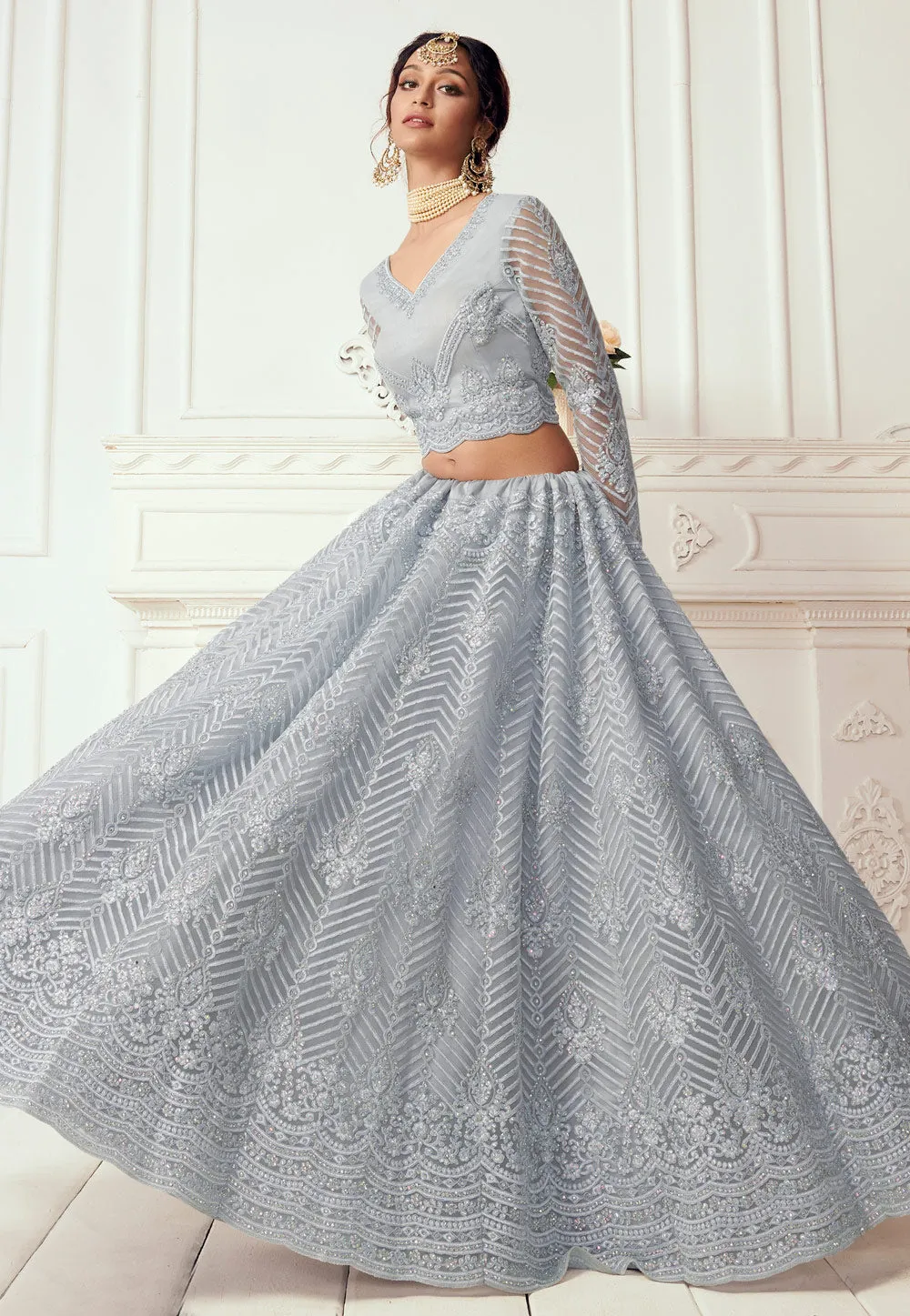 Ice Blue Designer Wedding Lehenga Choli