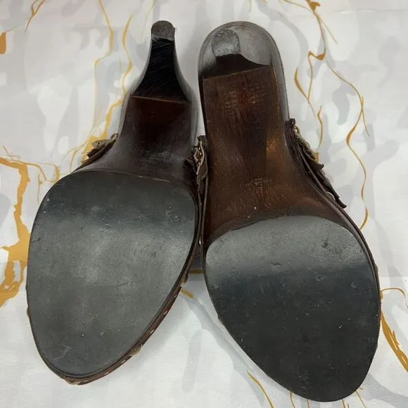 Isabella Fiore made in Italy, brown suede clog heels with stud detail