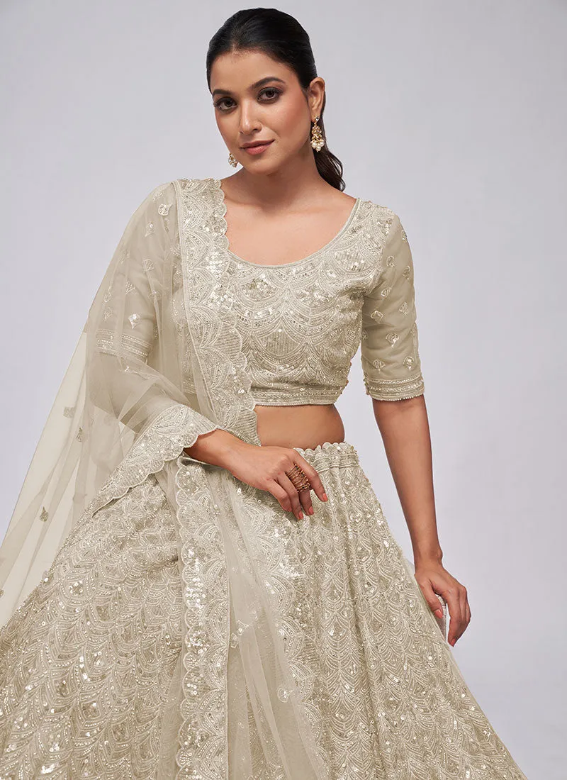 Ivory White Sequence Embroidery Wedding Lehenga Choli