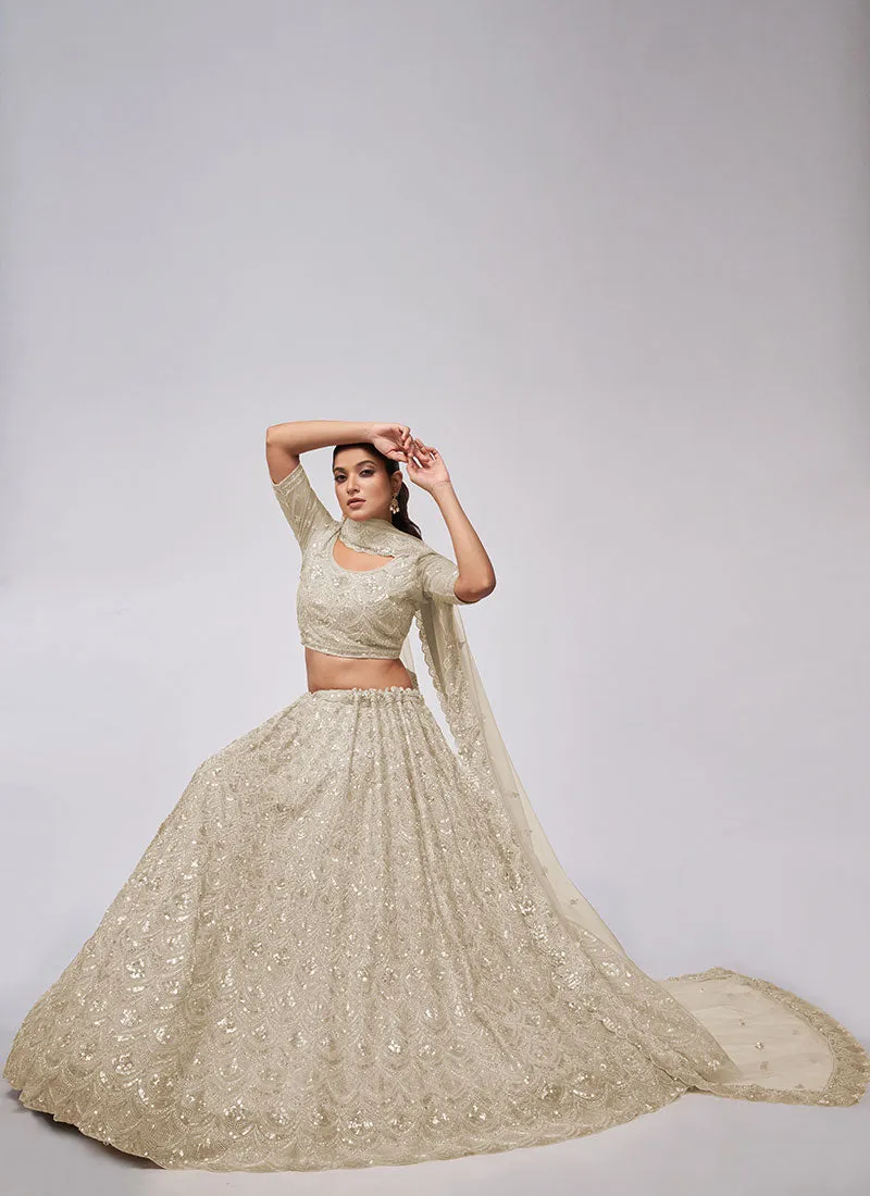 Ivory White Sequence Embroidery Wedding Lehenga Choli