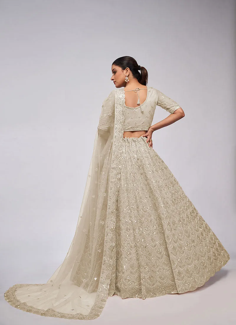 Ivory White Sequence Embroidery Wedding Lehenga Choli