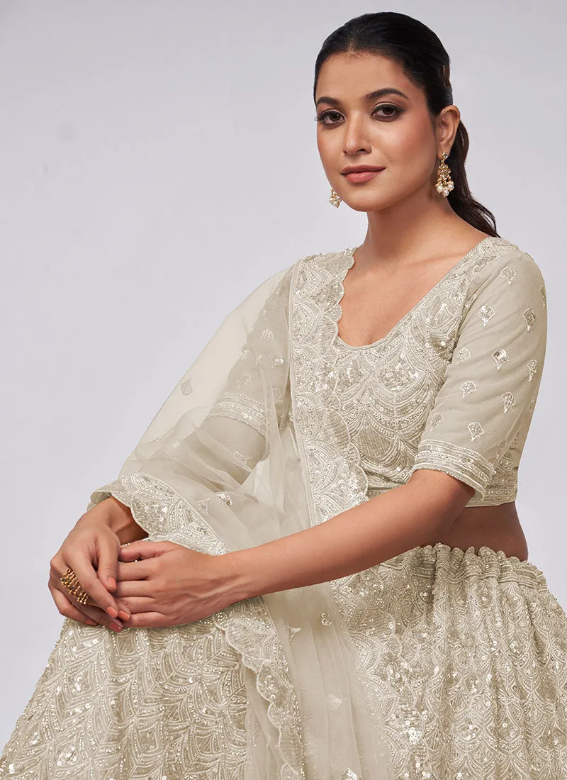Ivory White Sequence Embroidery Wedding Lehenga Choli