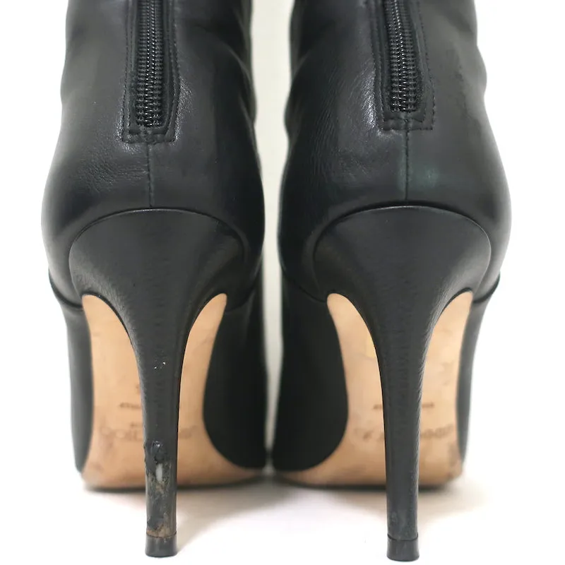 Jimmy Choo Grand Knee High Boots Black Grained Leather Size 37.5