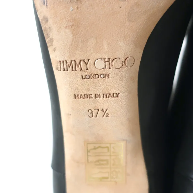 Jimmy Choo Grand Knee High Boots Black Grained Leather Size 37.5