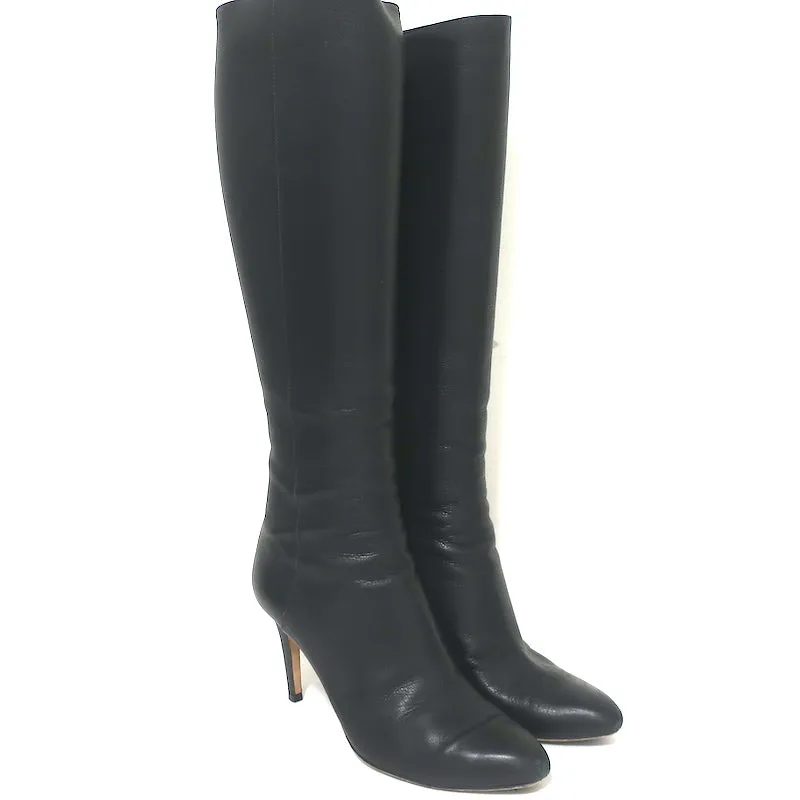 Jimmy Choo Grand Knee High Boots Black Grained Leather Size 37.5