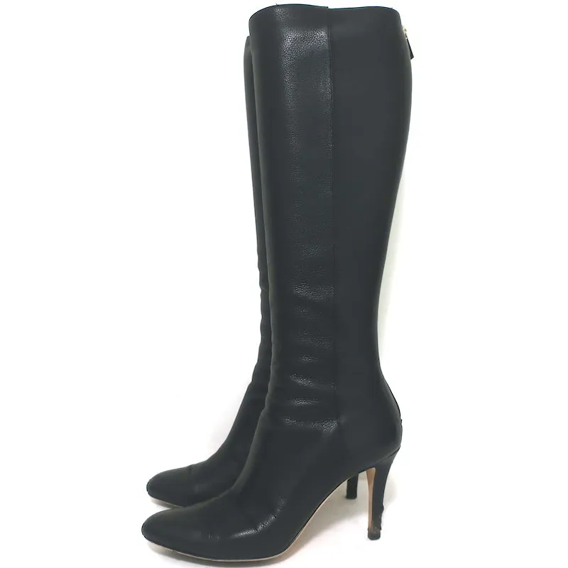 Jimmy Choo Grand Knee High Boots Black Grained Leather Size 37.5