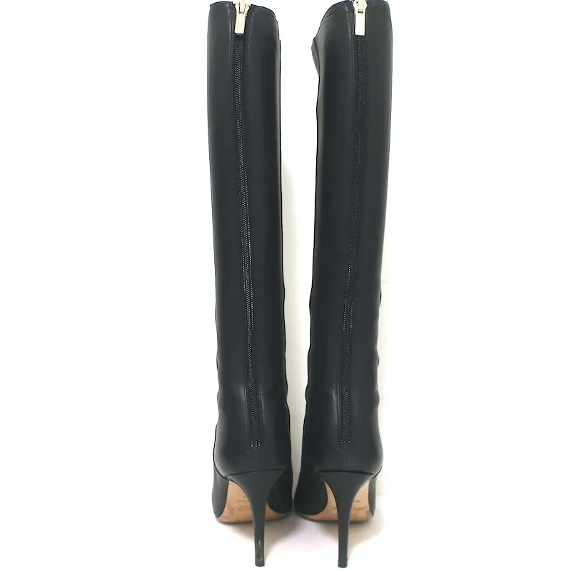 Jimmy Choo Grand Knee High Boots Black Grained Leather Size 37.5
