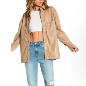 Juicy Couture NWT Oversize Vegan Leather Shacket size small color toast