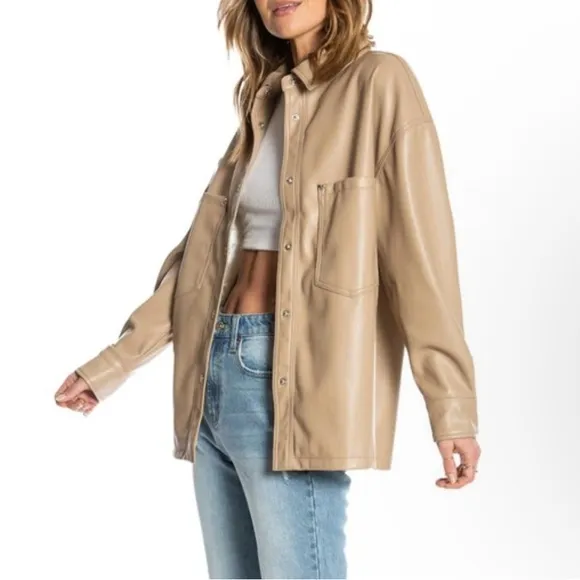 Juicy Couture NWT Oversize Vegan Leather Shacket size small color toast
