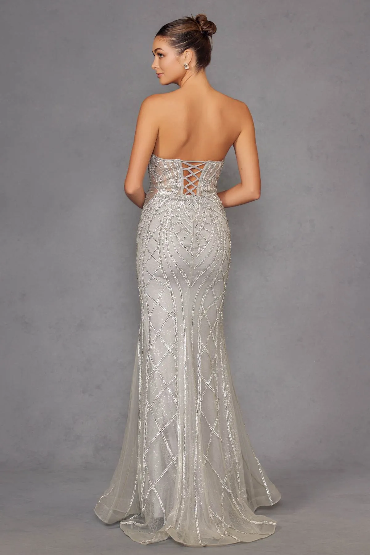 Juliet JT2525L Luxury High End Strapless Fitted Evening Gown